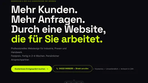 Anscheit Digital Homepage — Dark-Mode-Design mit Electric-Lime-Akzent