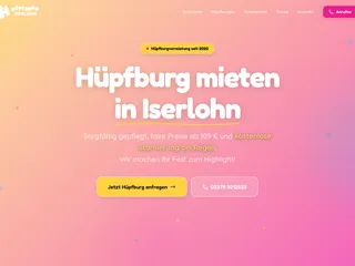 Hüpfburg-Vermietung Iserlohn — Hero mit Buchungs-CTA und Bounce-Universe-Design