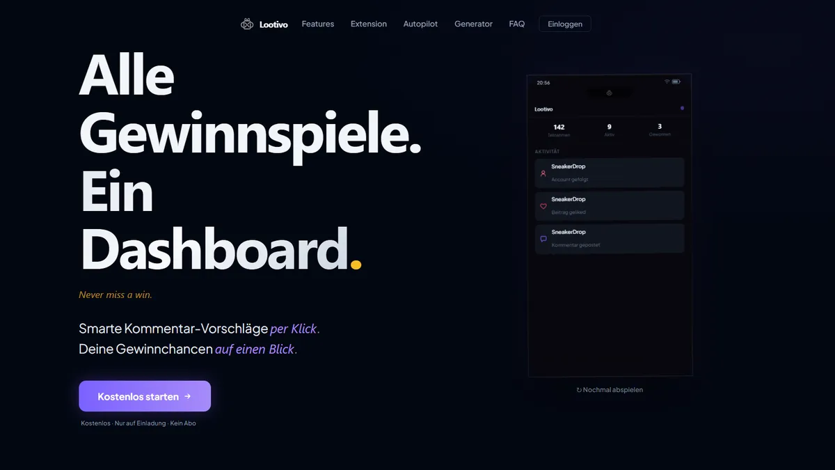 Lootivo Gewinnspiel-Dashboard — Alle Gewinnspiele auf einen Blick mit Chrome Extension