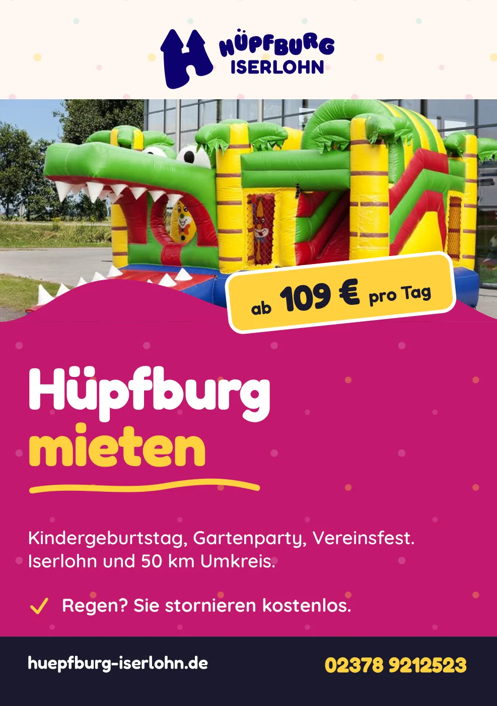 Flyer-Titelseite mit Hüpfburg-Motiv