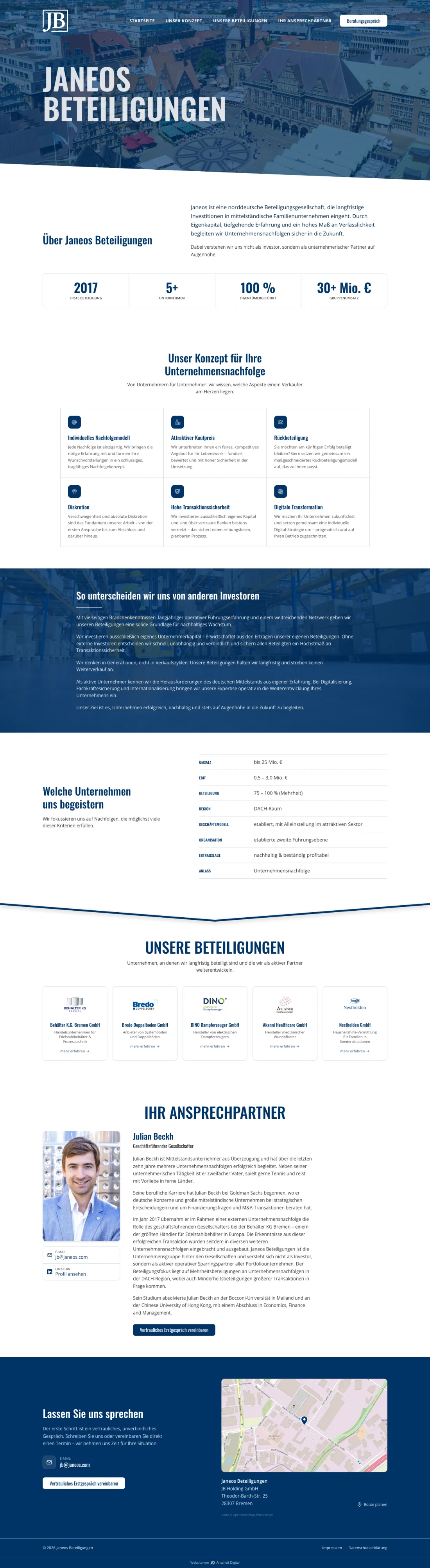 Die komplette neue Janeos-Startseite von oben bis unten
